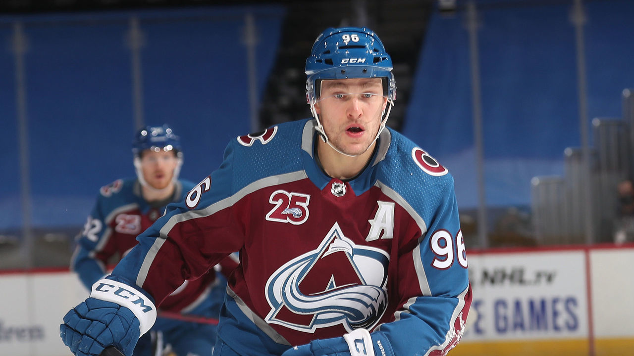 DENVER, COLORADO - JANUARY 15: Mikko Rantanen #96 of the Colorado Avalanche skates against the St Louis Blues at Ball Arena on January 15, 2021 in Denver, Colorado.