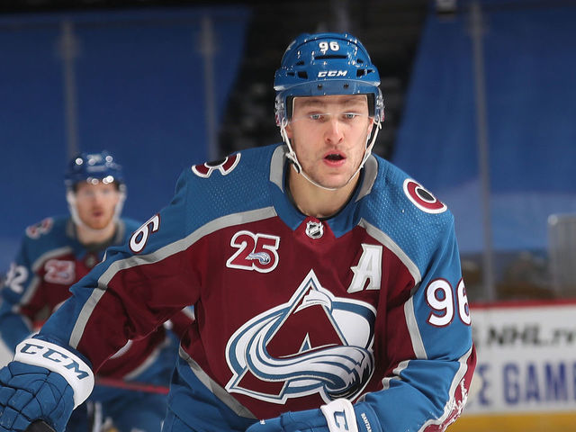 DENVER, COLORADO - JANUARY 15: Mikko Rantanen #96 of the Colorado Avalanche skates against the St Louis Blues at Ball Arena on January 15, 2021 in Denver, Colorado.