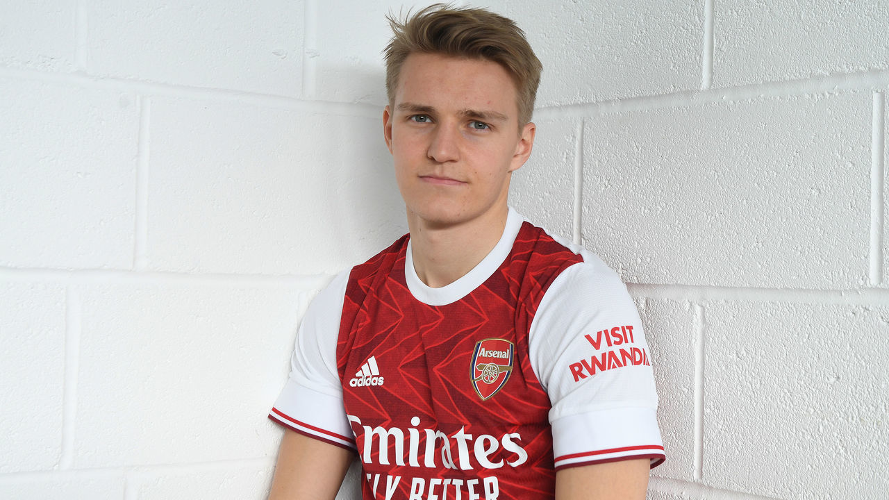 ST ALBANS, ENGLAND - JANUARY 27: Arsenal unveil new loan signing Martin Odegaard at London Colney on January 27, 2021 in St Albans, England.