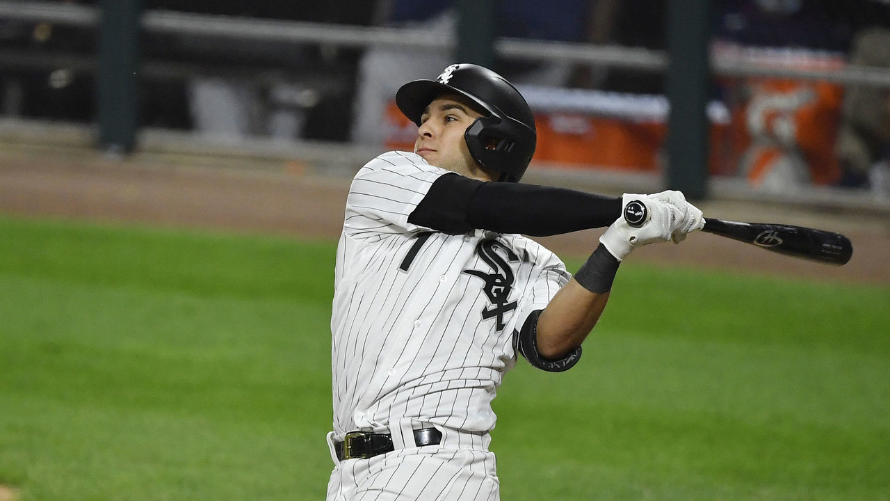 CHICAGO, ILLINOIS - SEPTEMBER 16: Nick Madrigal #1 of the Chicago White Sox bats against the Minnesota Twins at Guaranteed Rate Field on September 16, 2020 in Chicago, Illinois.