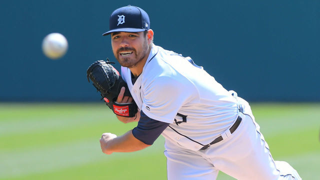DETROIT, MI - APRIL 06: Matt Moore #51 of the Detroit Tigers throws a warm-up pitch during the game against the Kansas City Royals at Comerica Park on April 6, 2019 in Detroit, Michigan. The Tigers defeated the Royals 7-4.