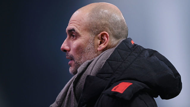 WEST BROMWICH, ENGLAND - JANUARY 26: Pep Guardiola, Manager of Manchester City looks on during the Premier League match between West Bromwich Albion and Manchester City at The Hawthorns on January 26, 2021 in West Bromwich, England. Sporting stadiums around the UK remain under strict restrictions due to the Coronavirus Pandemic as Government social distancing laws prohibit fans inside venues resulting in games being played behind closed doors.