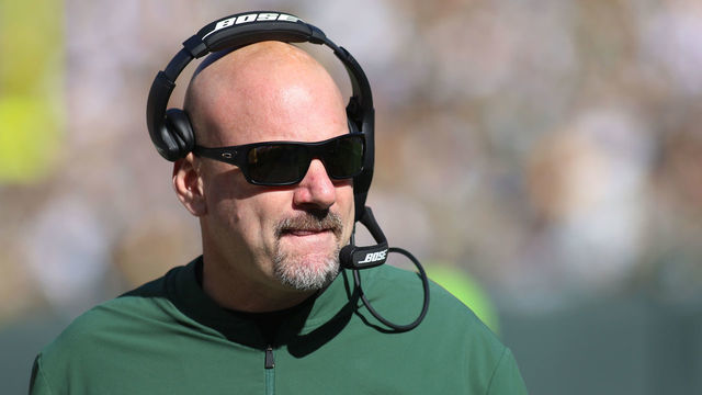 GREEN BAY, WI - OCTOBER 20: Green Bay Packers defensive coordinator Mike Pettine looks on during a game between the Green Bay Packers and the Oakland Raiders at Lambeau Field on October 20, 2019 in Green Bay, WI.