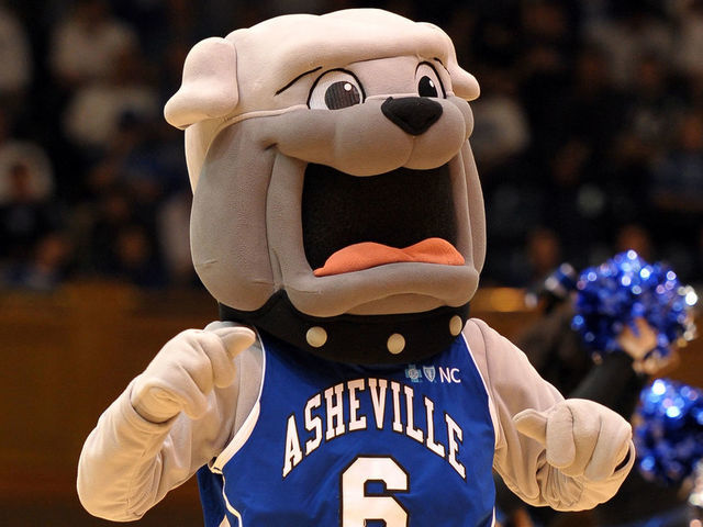 DURHAM, NC - NOVEMBER 18: The mascot of the UNC Asheville Bulldogs performs during a stop in play against the Duke Blue Devils at Cameron Indoor Stadium on November 18, 2013 in Durham, North Carolina. Duke defeated UNC Asheville 91-55.