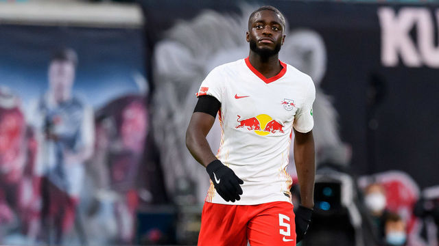 LEIPZIG, GERMANY - DECEMBER 19: (BILD ZEITUNG OUT) Dayot Upamecano of RasenBallsport Leipzig looks on during the Bundesliga match between RB Leipzig and 1. FC Koeln at Red Bull Arena on December 19, 2020 in Leipzig, Germany.