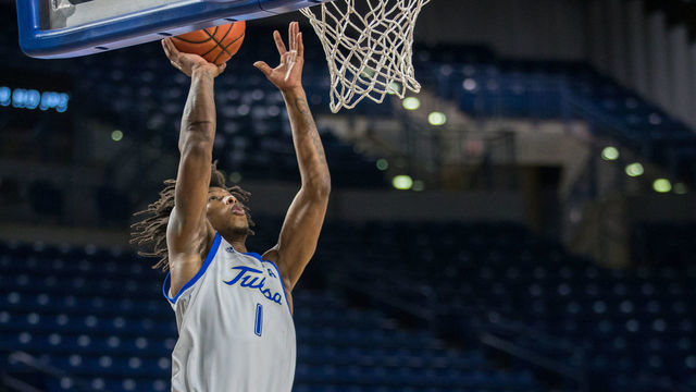 TULSA, OK - DECEMBER 29: Tulsa Golden Hurricane guard Brandon Rachal (1) shoots a layup during the second half against the Houston Cougars at the Reynolds Center in Tulsa, Oklahoma.