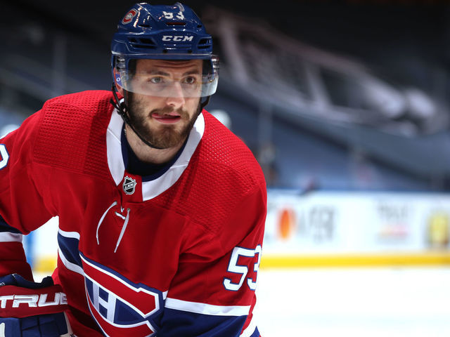 TORONTO, ONTARIO - AUGUST 21: Victor Mete #53 of the Montreal Canadiens attends warm ups before playing against the Philadelphia Flyers in Game Six of the Eastern Conference First Round during the 2020 NHL Stanley Cup Playoffs at Scotiabank Arena on August 21, 2020 in Toronto, Ontario.