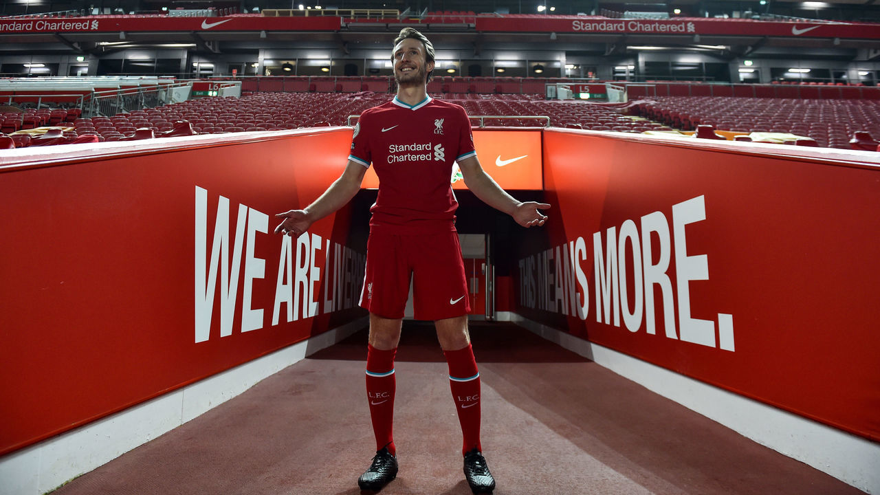 LIVERPOOL, ENGLAND - FEBRUARY 01: (THE SUN OUT, THE SUN ON SUNDAY OUT) Ben Davies new signing for Liverpool at Anfield on February 01, 2021 in Liverpool, England.