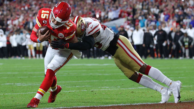 MIAMI, FLORIDA - FEBRUARY 02: Patrick Mahomes #15 of the Kansas City Chiefs runs for a touchdown against the San Francisco 49ers during the first quarter in Super Bowl LIV at Hard Rock Stadium on February 02, 2020 in Miami, Florida.