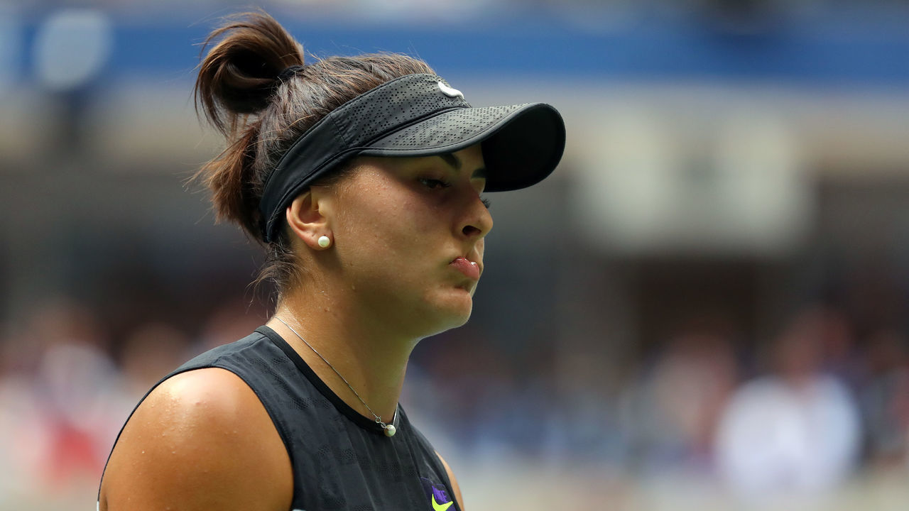 NEW YORK, NEW YORK - SEPTEMBER 07: Bianca Andreescu of Canada reacts during her Women's Singles final match against Serena Williams of the United States on day thirteen of the 2019 US Open at the USTA Billie Jean King National Tennis Center on September 07, 2019 in the Queens borough of New York City.