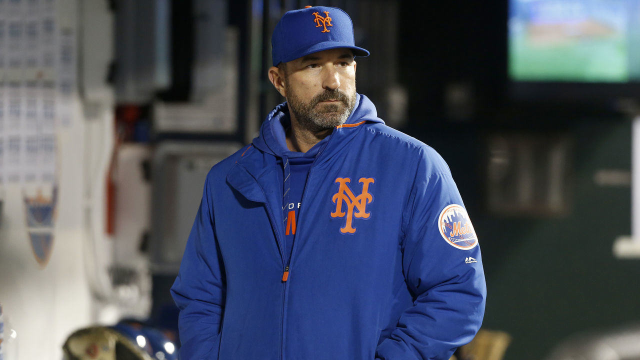 NEW YORK, NEW YORK - SEPTEMBER 06: (NEW YORK DAILIES OUT) Manager Mickey Callaway #36 of the New York Mets in action against the Philadelphia Phillies at Citi Field on September 06, 2019 in New York City. The Mets defeated the Phillies 5-4.