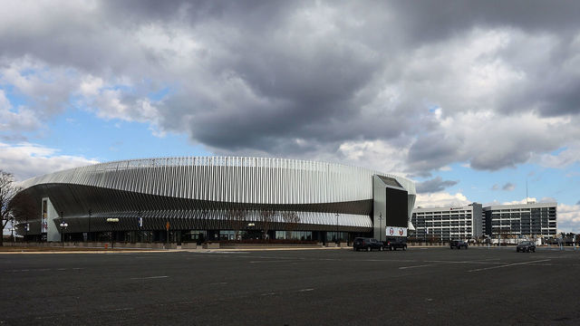 UNIONDALE, NEW YORK - JANUARY 18: A general view of the exterior of NYCB Live's Nassau Coliseum prior to the game between the New York Islanders and the Boston Bruins at NYCB Live's Nassau Coliseum on January 18, 2021 in Uniondale, New York.