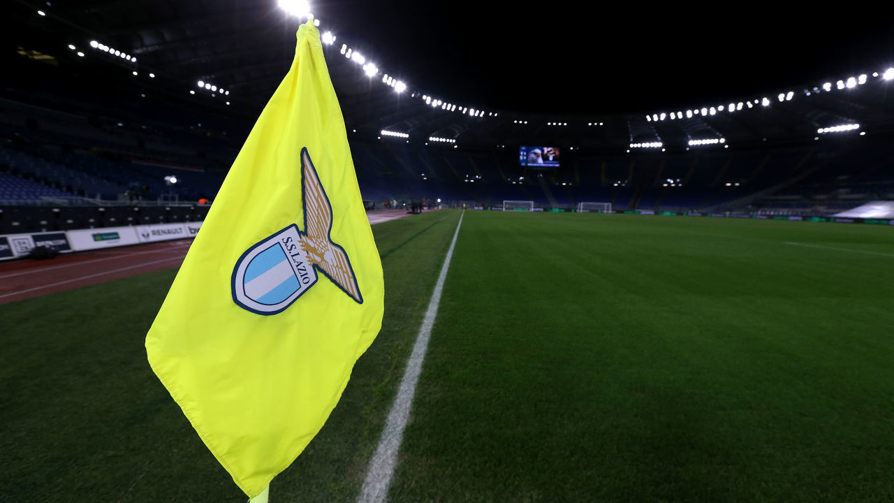 ROME, ITALY - JANUARY 21: A detailed view of a corner flag inside the stadium ahead of the Coppa Italia match between SS Lazio and Parma Calcio at Olimpico Stadium on January 21, 2021 in Rome, Italy. Sporting stadiums around Italy remain under strict restrictions due to the Coronavirus Pandemic as Government social distancing laws prohibit fans inside venues resulting in games being played behind closed doors.