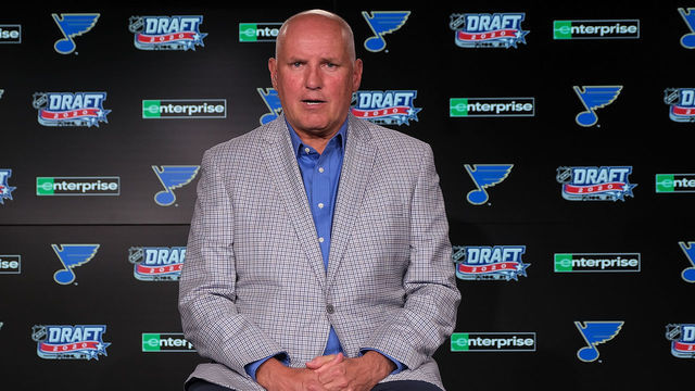 ST. LOUIS, MO - OCTOBER 6: General manager Doug Armstrong of the St. Louis Blues addresses the media during the first round of the 2020 NHL Entry Draft at Enterprise Center on October 06, 2020 in St. Louis, Missouri. The 2020 NHL Draft was held virtually due to the ongoing Coronavirus pandemic.