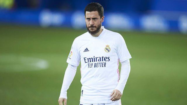 VITORIA-GASTEIZ, SPAIN - JANUARY 23: Eden Hazard of Real Madrid reacts during the La Liga Santander match between Deportivo Alavés and Real Madrid at Estadio de Mendizorroza on January 23, 2021 in Vitoria-Gasteiz, Spain.