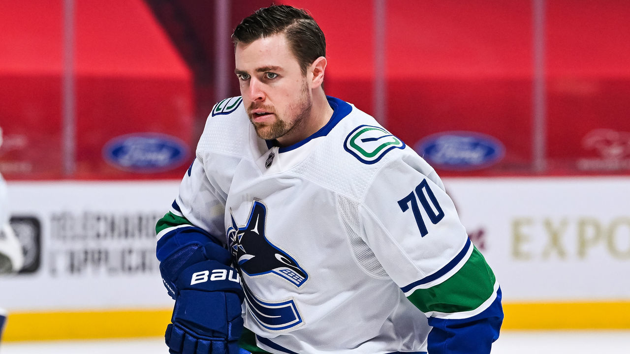 MONTREAL, QC - FEBRUARY 02: Look on Vancouver Canucks left wing Tanner Pearson (70) at warm-up before the Vancouver Canucks versus the Montreal Canadiens game on February 2, 2021, at Bell Centre in Montreal, QC