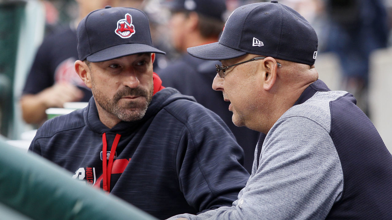 DETROIT, MI - SEPTEMBER 2: Pitching coach Mickey Callaway #13 of the Cleveland Indians talks with manager Terry Francona #17 of the Cleveland Indians during the second inning of a game against the Detroit Tigers at Comerica Park on September 2, 2017 in Detroit, Michigan. The Indians defeated the Tigers 5-2.