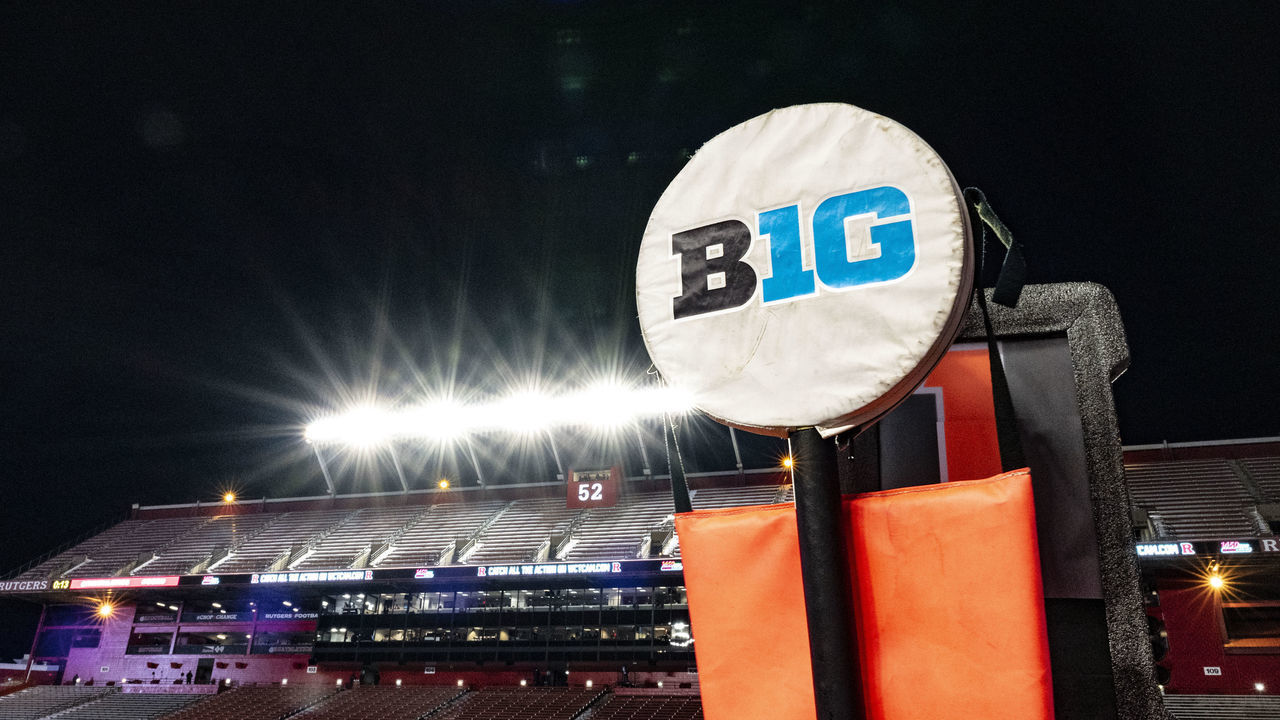 PISCATAWAY, NJ - DECEMBER 18: A detailed view of a Big Ten Conference yard marker during a regular season game between the Rutgers Scarlet Knights and Nebraska Cornhuskers at SHI Stadium on December 18, 2020 in Piscataway, New Jersey.
