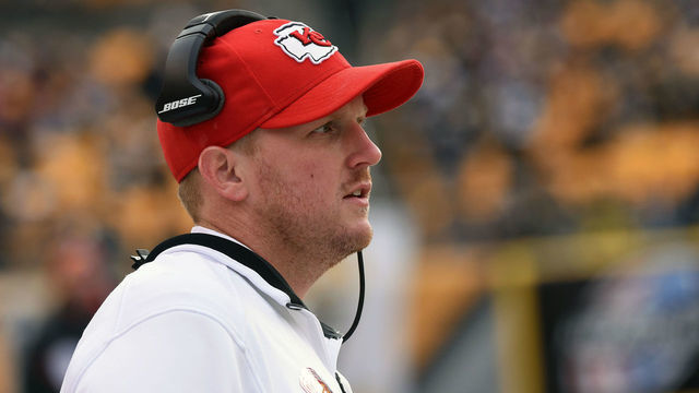 PITTSBURGH, PA - DECEMBER 21: Quality control coach Britt Reid of the Kansas City Chiefs looks on from the sideline before a game against the Pittsburgh Steelers at Heinz Field on December 21, 2014 in Pittsburgh, Pennsylvania. The Steelers defeated the Chiefs 20-12.