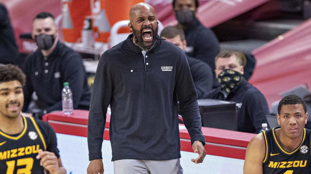 FAYETTEVILLE, ARKANSAS - JANUARY 02: Head Coach Cuonzo Martin of the Missouri Tigers yells at his team in the first half of a game against the Arkansas Razorbacks at Bud Walton Arena on January 02, 2021 in Fayetteville, Arkansas.
