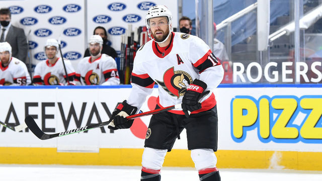 EDMONTON, AB - JANUARY 31: Derek Stepan #15 of the Ottawa Senators skates during the game against the Edmonton Oilers on January 31, 2021 at Rogers Place in Edmonton, Alberta, Canada.