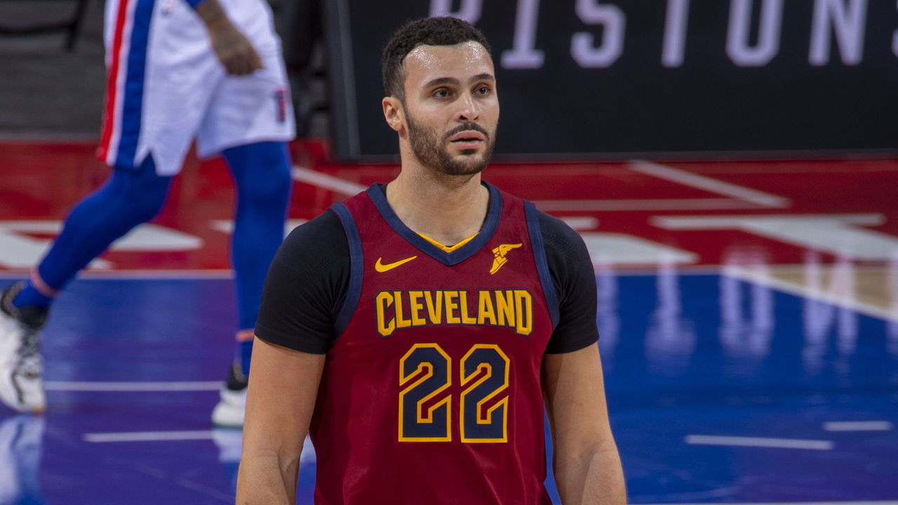 DETROIT, MI - DECEMBER 26: Larry Nance Jr. #22 of the Cleveland Cavaliers looks down court against the Detroit Pistons in the second half of the home opener during an NBA game at Little Caesars Arena on December 26, 2020 in Detroit, Michigan. Cleveland defeated Detroit 128-119.