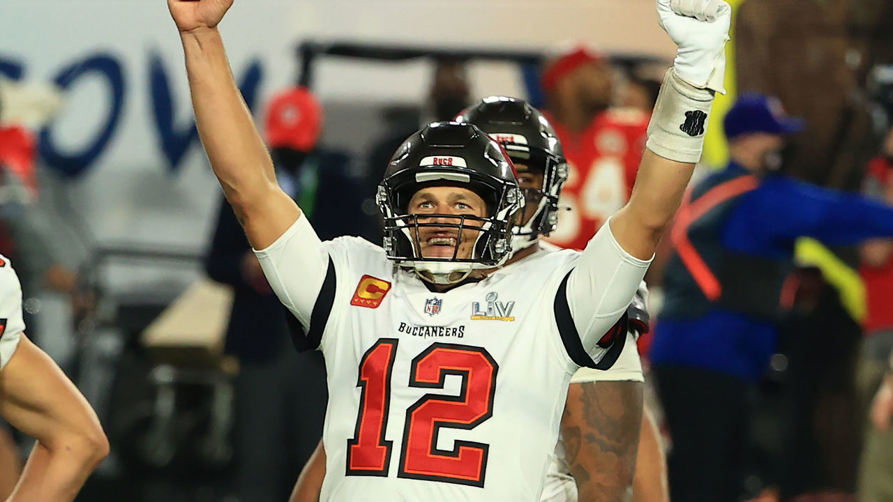 TAMPA, FLORIDA - FEBRUARY 07: Tom Brady #12 of the Tampa Bay Buccaneers celebrates winning Super Bowl LV against the Kansas City Chiefs at Raymond James Stadium on February 07, 2021 in Tampa, Florida.