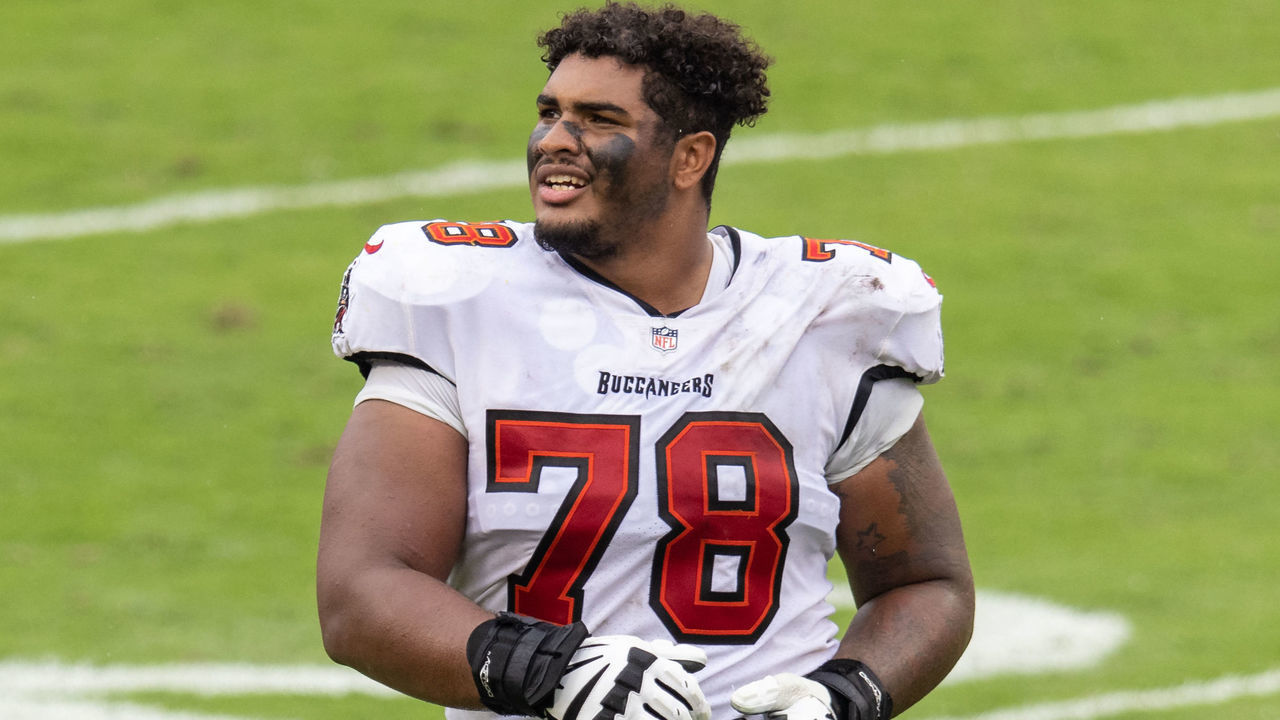 TAMPA, FLORIDA - OCTOBER 04: Tristan Wirfs #78 of the Tampa Bay Buccaneers looks on after a game against the Los Angeles Chargers at Raymond James Stadium on October 04, 2020 in Tampa, Florida.
