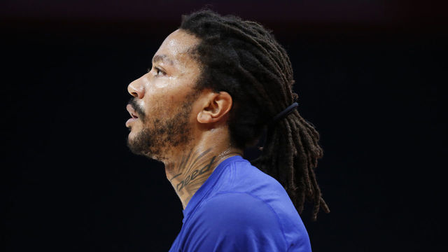 DETROIT, MI - DECEMBER 11: Derrick Rose #25 of the Detroit Pistons looks on prior to a preseason game against the New York Knicks on December 11, 2020 at Little Caesars Arena in Detroit, Michigan. NOTE TO USER: User expressly acknowledges and agrees that, by downloading and/or using this photograph, User is consenting to the terms and conditions of the Getty Images License Agreement. Mandatory Copyright Notice: Copyright 2020 NBAE