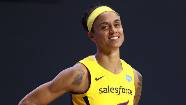 PALMETTO, FL - SEPTEMBER 10: Candice Dupree #4 of the Indiana Fever smiles during the game against the New York Liberty on September 10, 2020 at Feld Entertainment Center in Palmetto, Florida. NOTE TO USER: User expressly acknowledges and agrees that, by downloading and/or using this Photograph, user is consenting to the terms and conditions of the Getty Images License Agreement. Mandatory Copyright Notice: Copyright 2020 NBAE