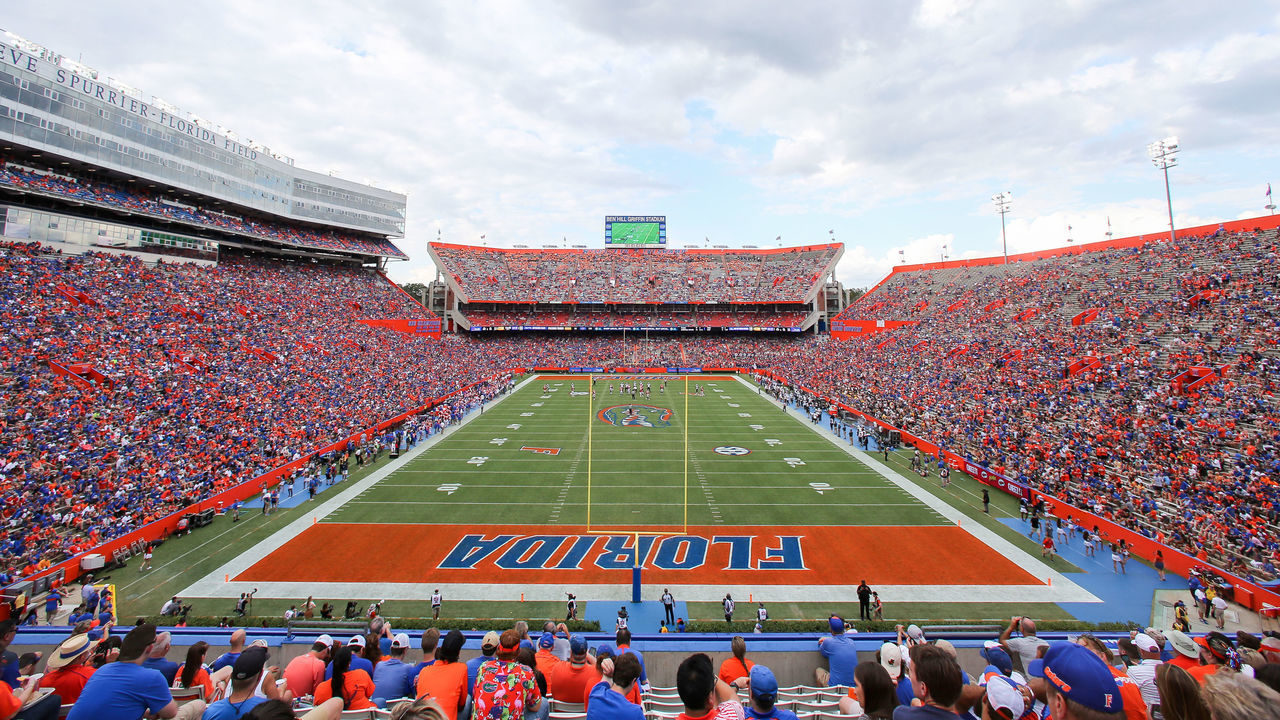 GAINESVILLE, FLORIDA - SEPTEMBER 28: A General View of Ben Hill Griffin Stadium during the third quarter of the Towson Tigers Versus the Florida Gators on September 28, 2019 in Gainesville, Florida.