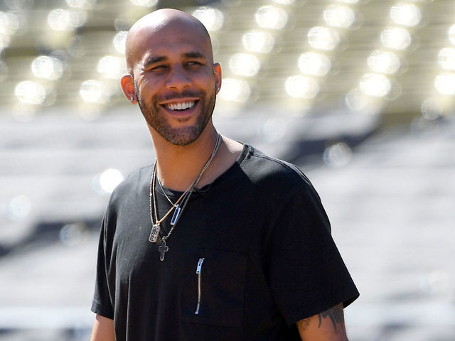 LOS ANGELES CA - FEBRUARY 12 David Price 33 and Mookie Betts 50 of the Los Angeles Dodgers arrive for an introductory press conference at Dodger Stadium on February 12 2020 in Los Angeles California