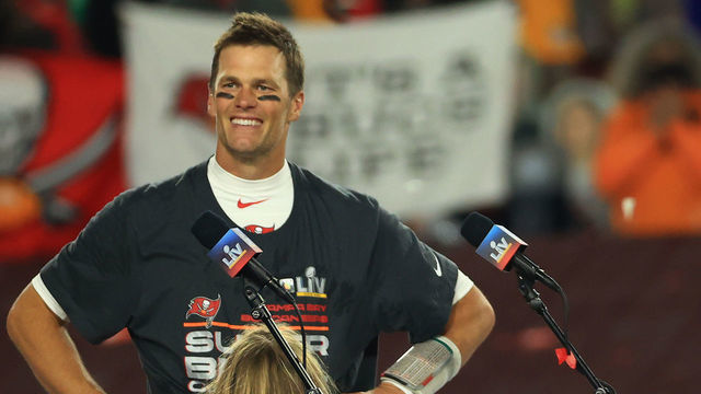 TAMPA, FLORIDA - FEBRUARY 07: Tom Brady #12 of the Tampa Bay Buccaneers celebrates after defeating the Kansas City Chiefs in Super Bowl LV at Raymond James Stadium on February 07, 2021 in Tampa, Florida. The Buccaneers defeated the Chiefs 31-9.
