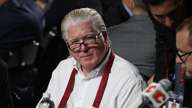 CHICAGO, IL - JUNE 24: President of hockey operations Brian Burke of the Calgary Flames attends the 2017 NHL Draft at United Center on June 24, 2017 in Chicago, Illinois.