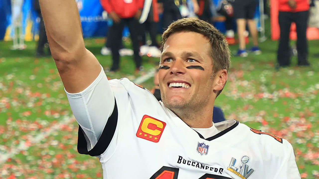 TAMPA, FLORIDA - FEBRUARY 07: Tom Brady #12 of the Tampa Bay Buccaneers signals after winning Super Bowl LV at Raymond James Stadium on February 07, 2021 in Tampa, Florida.