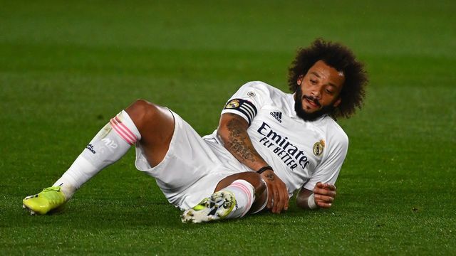Real Madrid's Brazilian defender Marcelo gestures during the Spanish league football match between Real Madrid CF and Getafe CF at the Alfredo di Stefano stadium in Valdebebas, on the outskirts of Madrid on February 9, 2021.