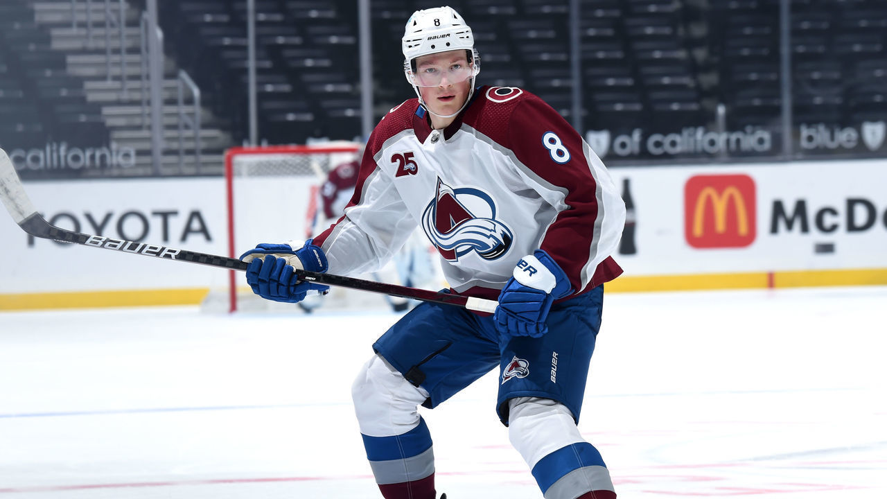 LOS ANGELES, CA - JANUARY 19: Cale Makar #8 of the Colorado Avalanche skates on the ice during the third period against the Los Angeles Kings at STAPLES Center on January 19, 2021 in Los Angeles, California.