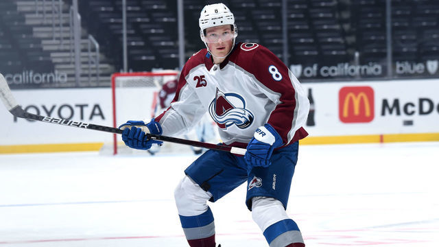 LOS ANGELES, CA - JANUARY 19: Cale Makar #8 of the Colorado Avalanche skates on the ice during the third period against the Los Angeles Kings at STAPLES Center on January 19, 2021 in Los Angeles, California.