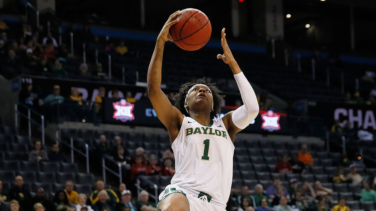 OKLAHOMA CITY, OK - MARCH 09: Baylor Bears Forward Nalyssa Smith (1) shoots during the BIG12 Women's basketball tournament between the Baylor and the Texas Tech on March 9, 2019, at the Chesapeake Energy Arena in Oklahoma City, OK.