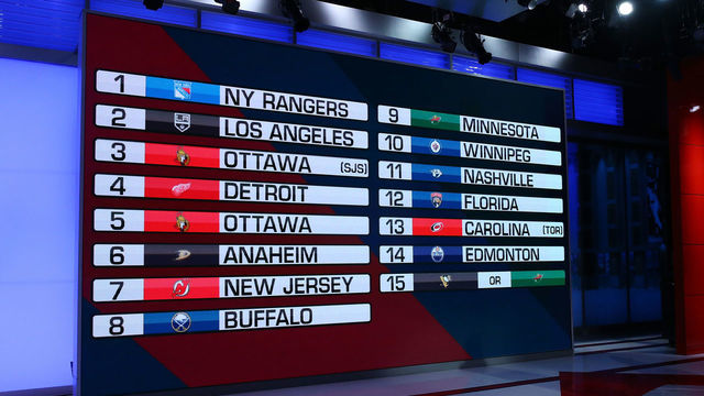 SECAUCUS, NEW JERSEY - AUGUST 10: 2020 NHL draft positions are seen during Phase 2 of the 2020 NHL Draft Lottery on August 10, 2020 at the NHL Network's studio in Secaucus, New Jersey.