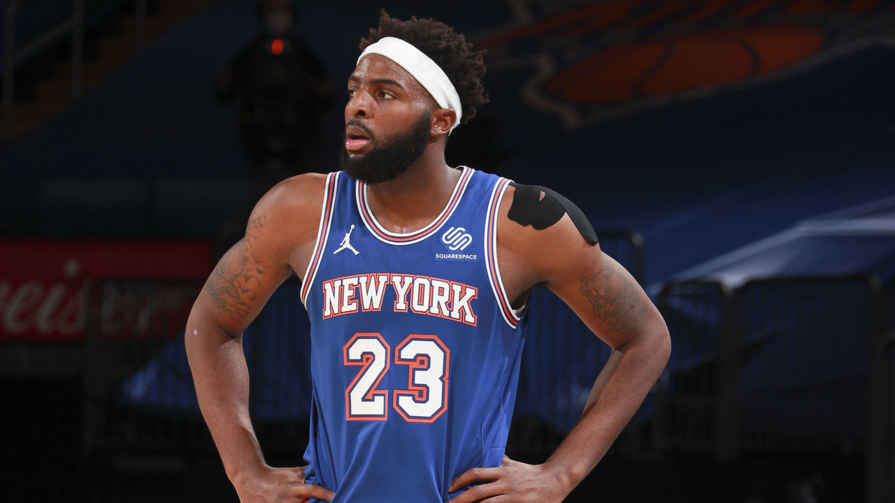 NEW YORK, NY - JANUARY 31: Mitchell Robinson #23 of the New York Knicks looks on during the game against the LA Clippers on January 31, 2021 at Madison Square Garden in New York City, New York. Mandatory Copyright Notice: Copyright 2021 NBAE