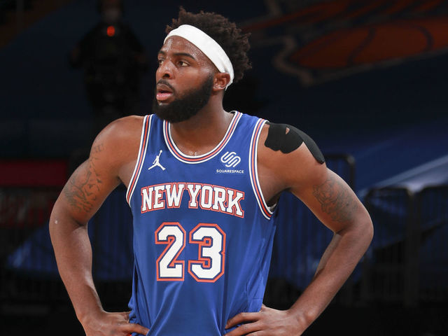 NEW YORK, NY - JANUARY 31: Mitchell Robinson #23 of the New York Knicks looks on during the game against the LA Clippers on January 31, 2021 at Madison Square Garden in New York City, New York. Mandatory Copyright Notice: Copyright 2021 NBAE