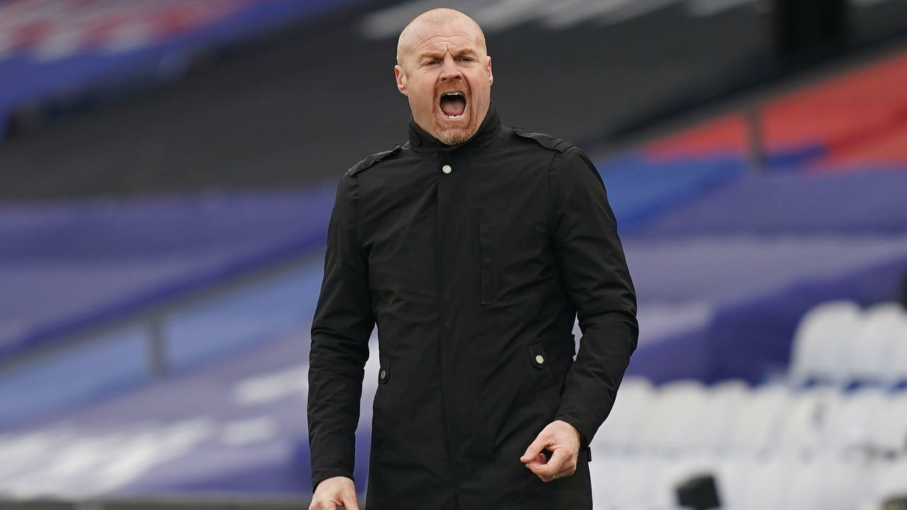 Burnley's English manager Sean Dyche gestures from the side-lines during the English Premier League football match between Crystal Palace and Burnley at Selhurst Park in south London on February 13, 2021.