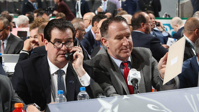 DALLAS, TX - JUNE 23: Jim Benning attends the 2018 NHL Draft at American Airlines Center on June 23, 2018 in Dallas, Texas.