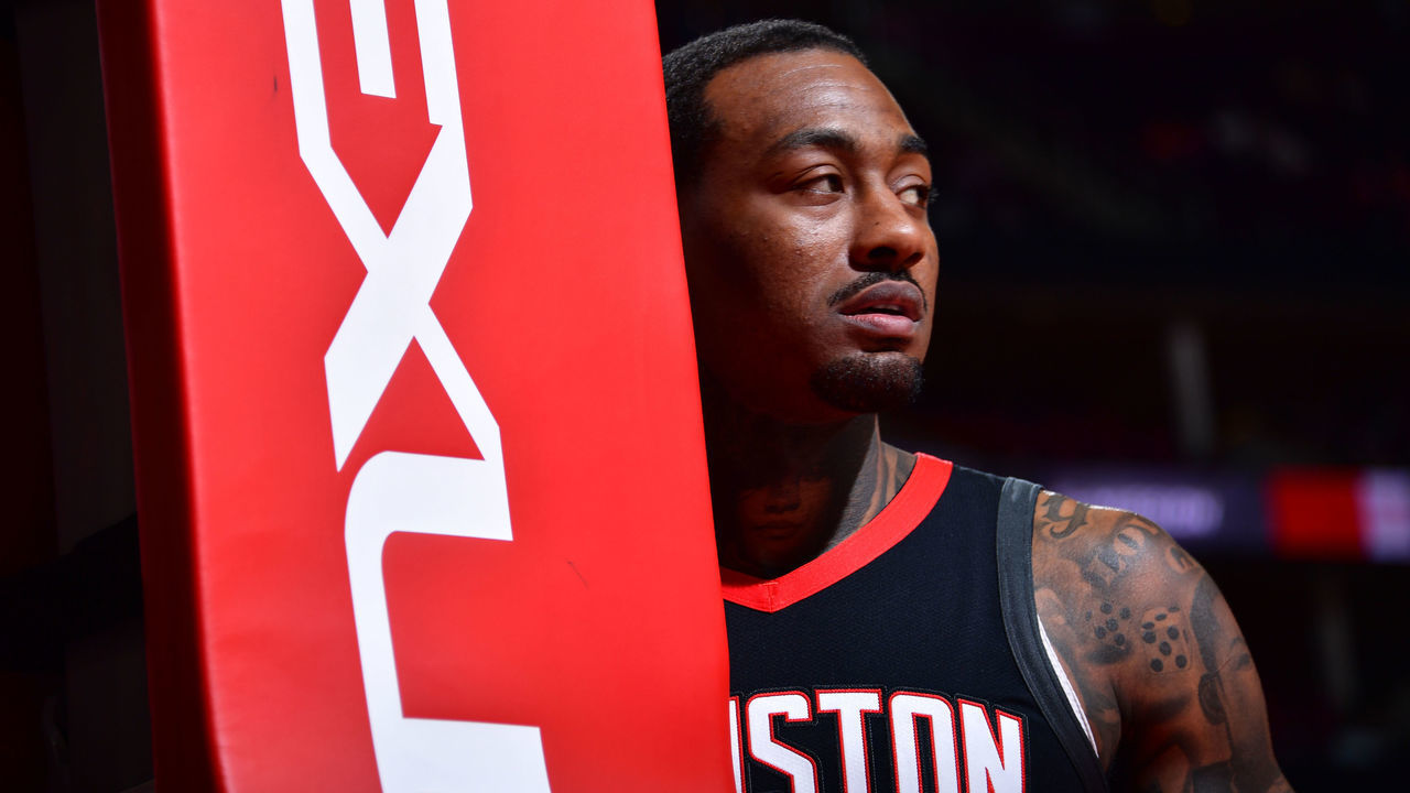 HOUSTON, TX - FEBRUARY 6: John Wall #1 of the Houston Rockets looks on during the game against the San Antonio Spurs on February 6, 2021 at the Toyota Center in Houston, Texas. Mandatory Copyright Notice: Copyright 2021 NBAE