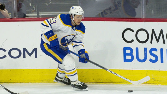 PHILADELPHIA, PA - JANUARY 18: Buffalo Sabres left wing Jeff Skinner (53) skates with the puck during the game between the Buffalo Sabres and the Philadelphia Flyers on January 18, 2021 at Wells Fargo Center in Philadelphia, PA. (