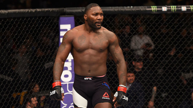 NEWARK, NJ - JANUARY 30: Anthony Johnson celebrates his knockout victory over Ryan Bader in their light heavyweight bout during the UFC Fight Night event at the Prudential Center on January 30, 2016 in Newark, New Jersey.