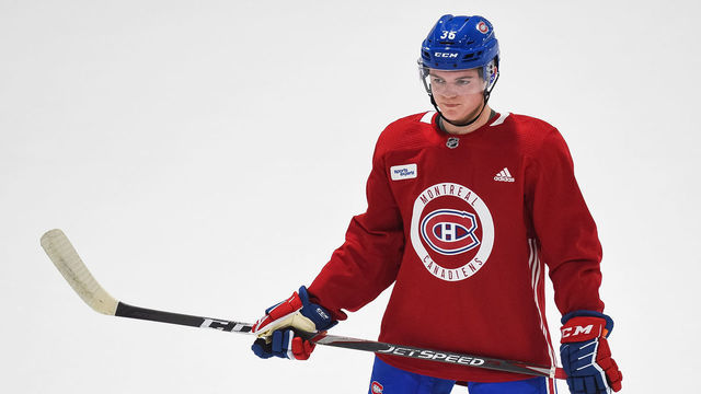 BROSSARD, QC - JUNE 26: Look on Montreal Canadiens right wing Cole Caufield (36) during the Montreal Canadiens Development Camp on June 26, 2019, at Bell Sports Complex in Brossard, QC