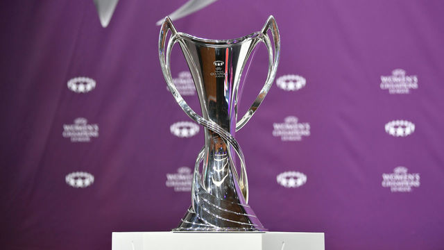 NYON, SWITZERLAND - FEBRUARY 16: A view of the UEFA Women's Champions League trophy ahead of the UEFA Women's Champions League 2020/21 Round of 16 draw at the UEFA Headquarters, the House of European Football, on February 16, 2021, in Nyon, Switzerland