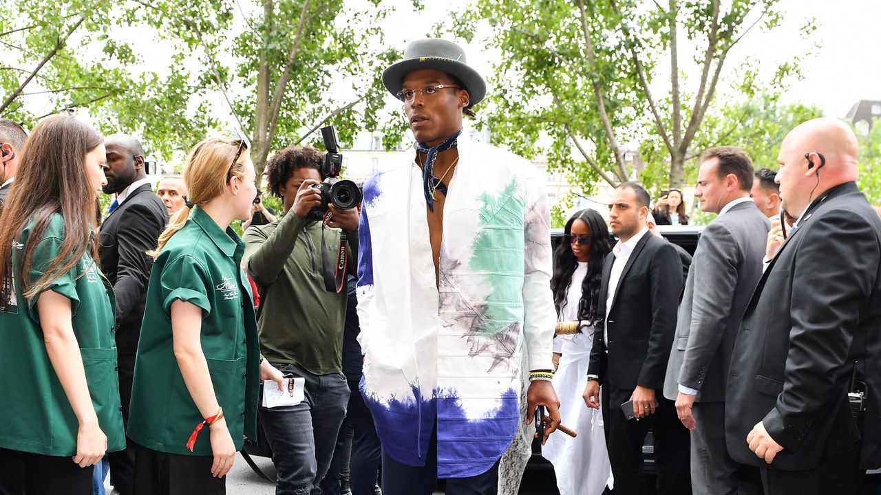 PARIS, FRANCE - JUNE 20: Cam Newton is seen arriving at Louis Vuitton fashion show during Paris Fashion Week - Menswear Spring/Summer 2020 on June 20, 2019 in Paris, France.